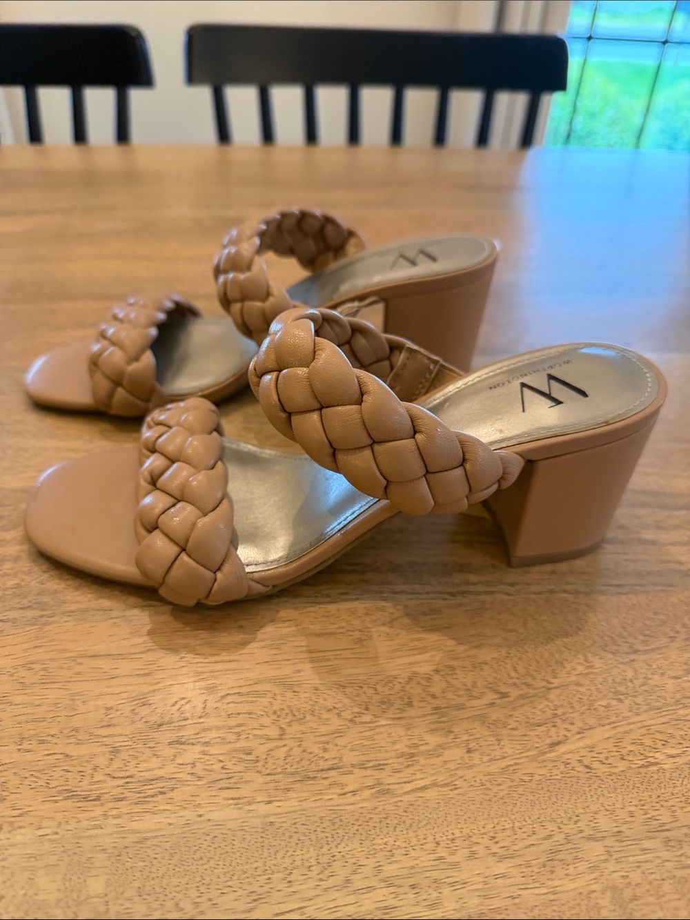 Braided Double-Strap Block Heel Sandals - Brown
